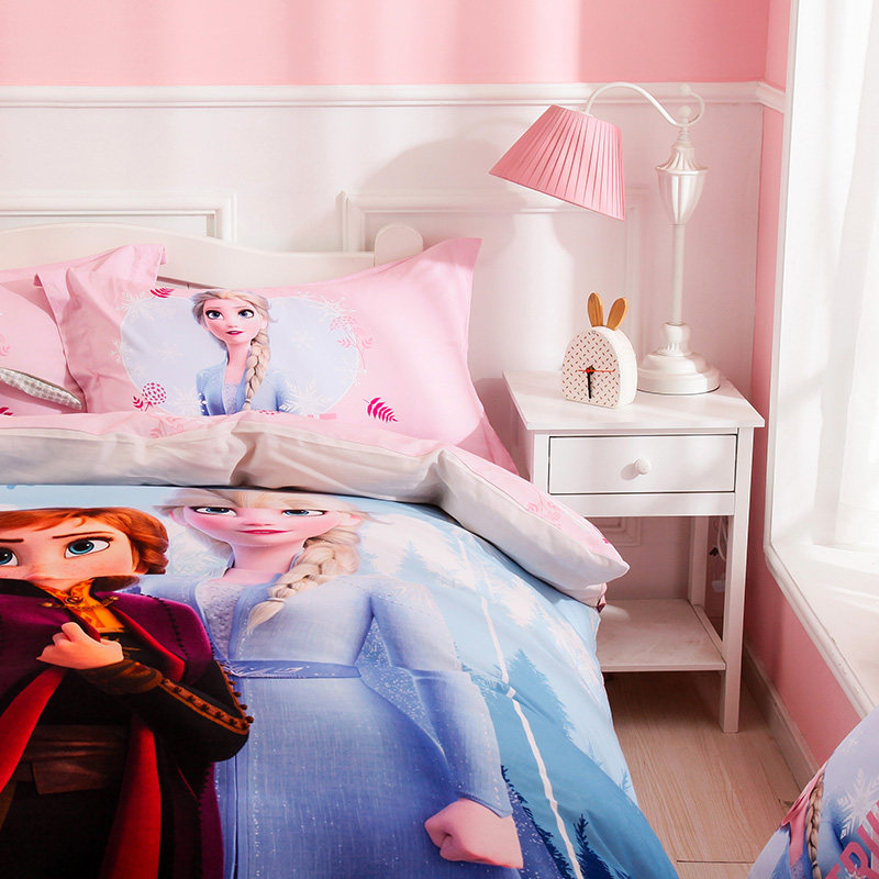 冰雪奇缘床上用品四件套儿童纯棉女孩艾莎公主全棉床单被套三件套