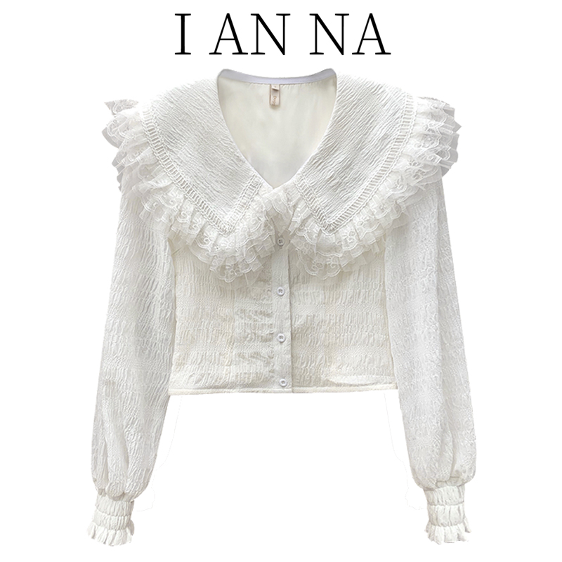 法式娃娃领蕾丝上衣女装早秋新款别致雪纺小衫气质小众设计感衬衫