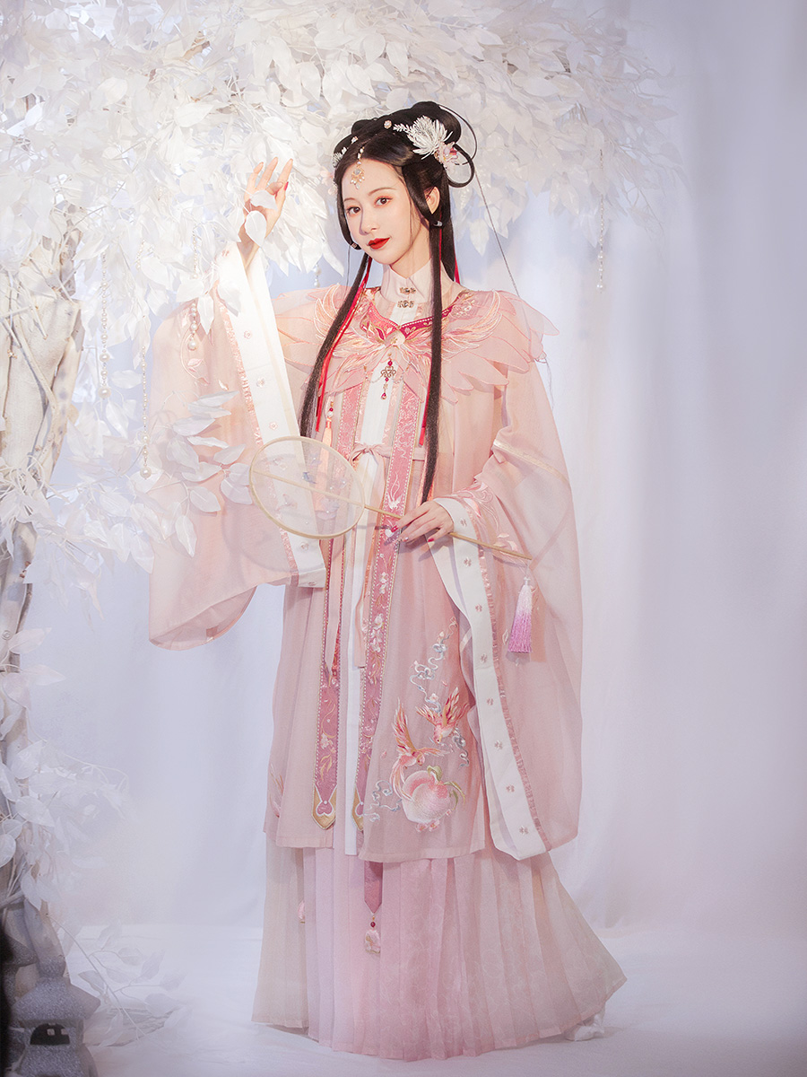 钟灵记芝芝桃桃汉服竖领对襟纱衫配主腰宋抹一片式褶裙云肩女春夏 - 图1