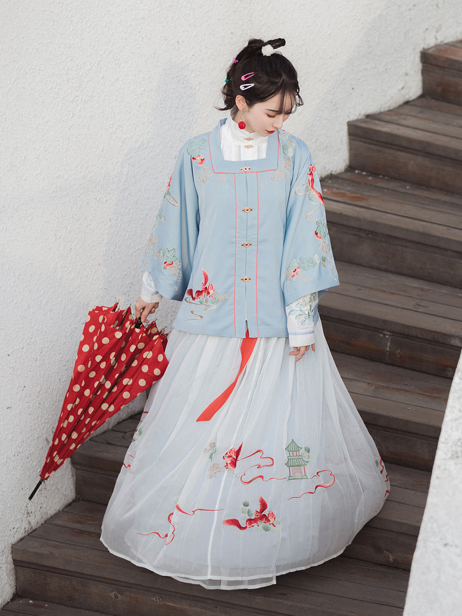 钟灵记相见欢明制袄裙方对襟半臂汉服立领保暖外套汉服