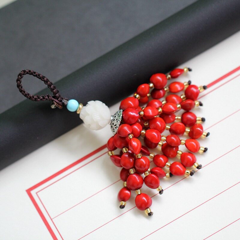 钥匙扣绳艺斋莲相思挂饰红豆菩提挂件钥匙圈汽车钥匙扣