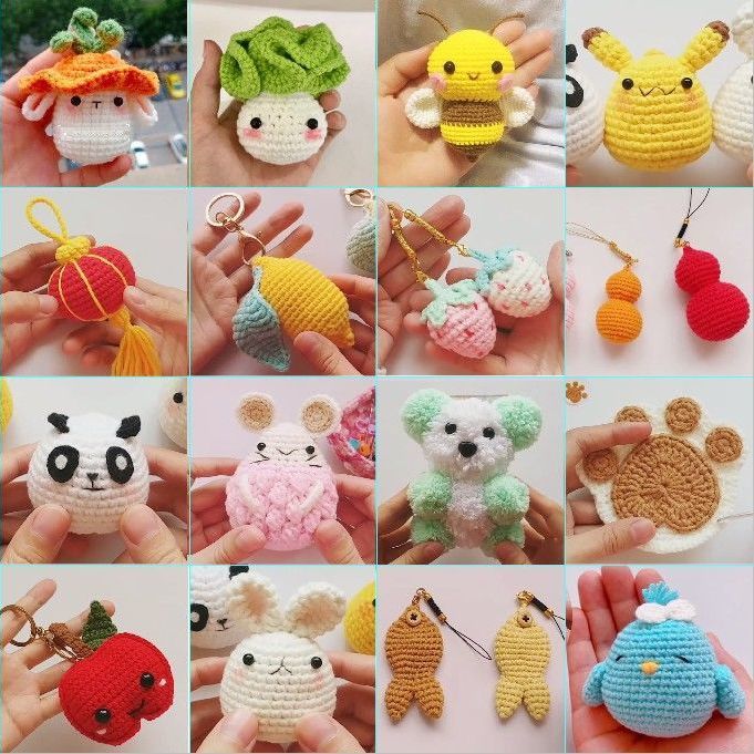 雪尼尔钩针雪绒花挂饰卡通毛线包卡通材料挂件小猪毛线