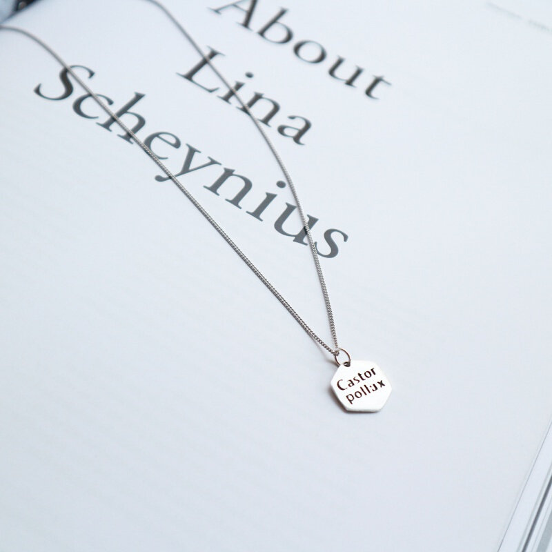 韩国韩版s925纯银六边形castorpollux几何形现代个性项链项坠