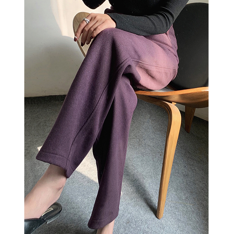 羊毛呢香蕉裤女秋冬新款气质高腰宽松显瘦休闲直筒加长阔腿哈伦裤