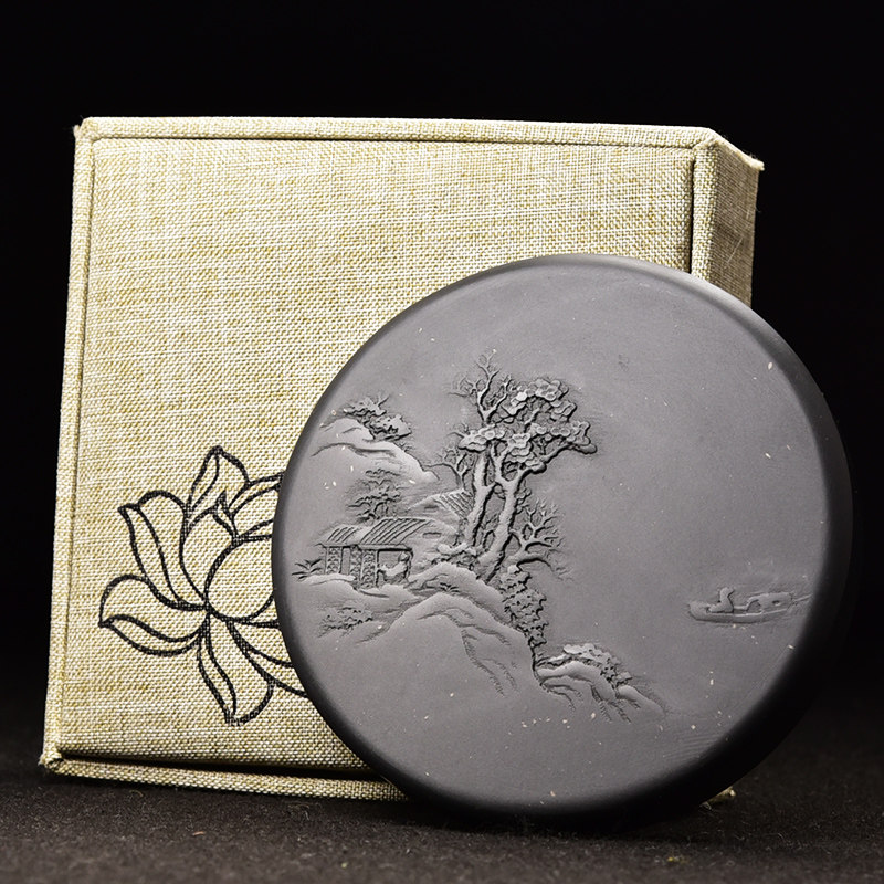 精品端砚学生专用碟带石墨块池研磨创作国画书法砚台