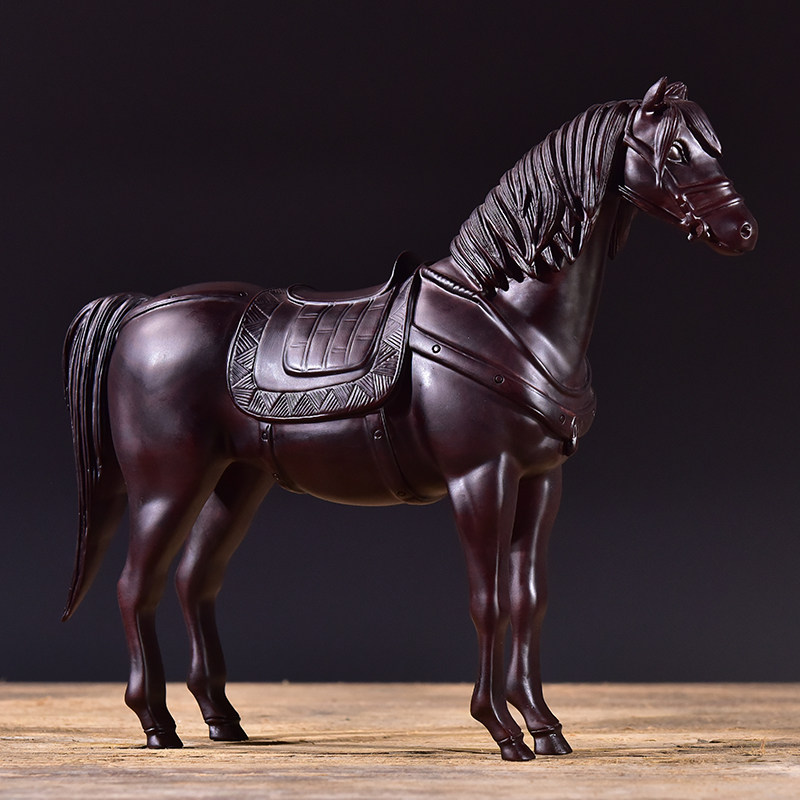 悟匠品木木雕摆件马到成功实木战马仿古雕刻唐马木雕