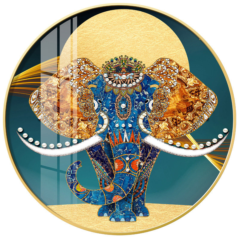 玄关吉象到家入户装饰画轻奢圆形大象壁画现代现代装饰画