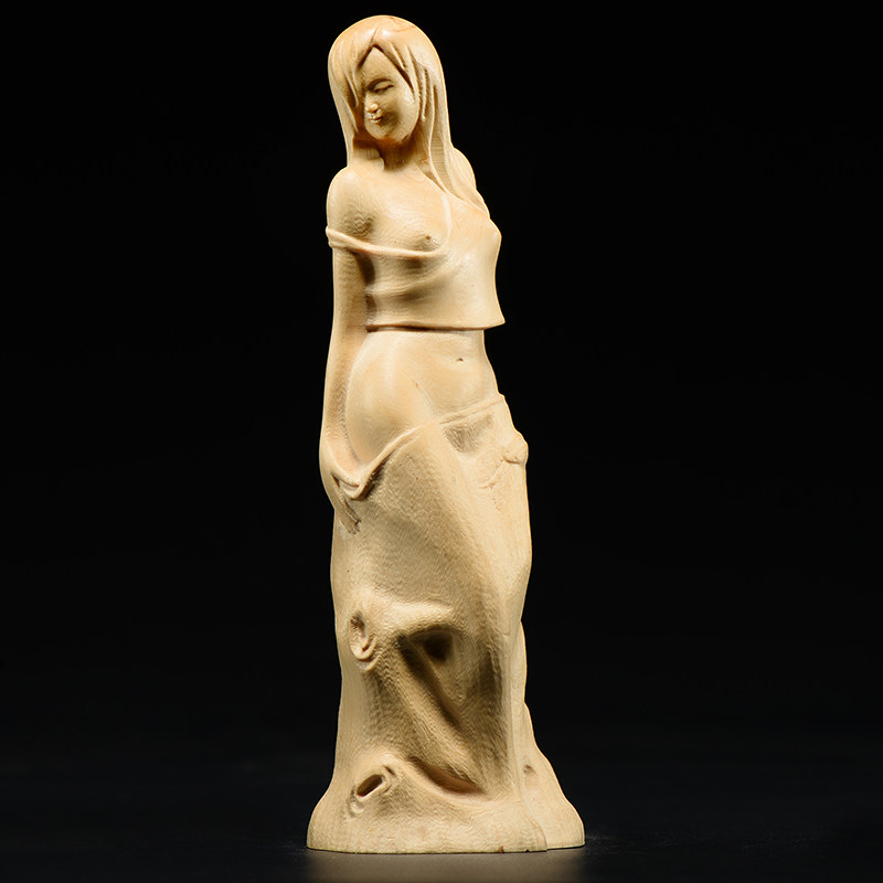 黄杨木雕美人出浴摆件实木木头根雕雕刻美女木雕