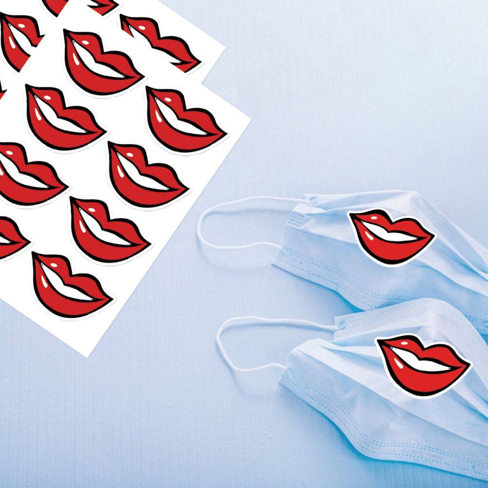 笑脸口罩贴纸嘴唇笑口露牙齿服务窗口微笑接待办事店员嘴唇表情贴