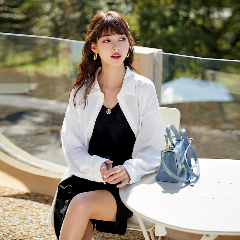 keely宜立女装2021春夏新款白色衬衫女薄款上衣衬衫