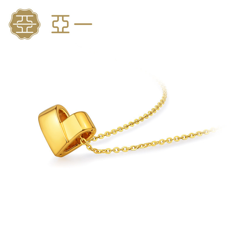 亚一黄金吊坠足金3d硬金心形镂空挂坠心心颈饰