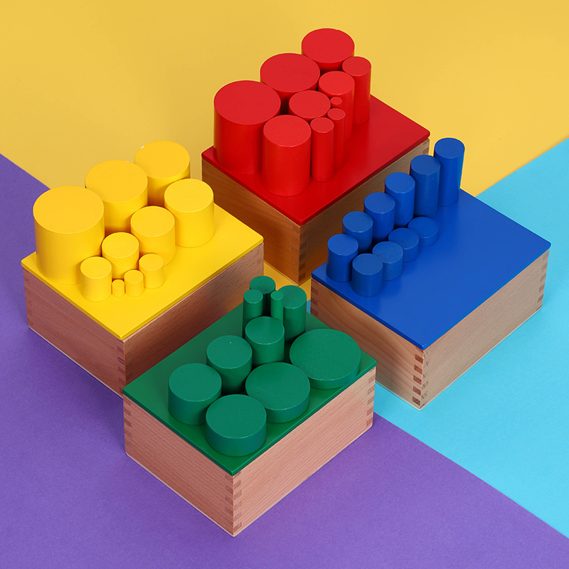 蒙氏感官教具蒙台蒙特梭利彩色圆柱体积木专业版早教教具