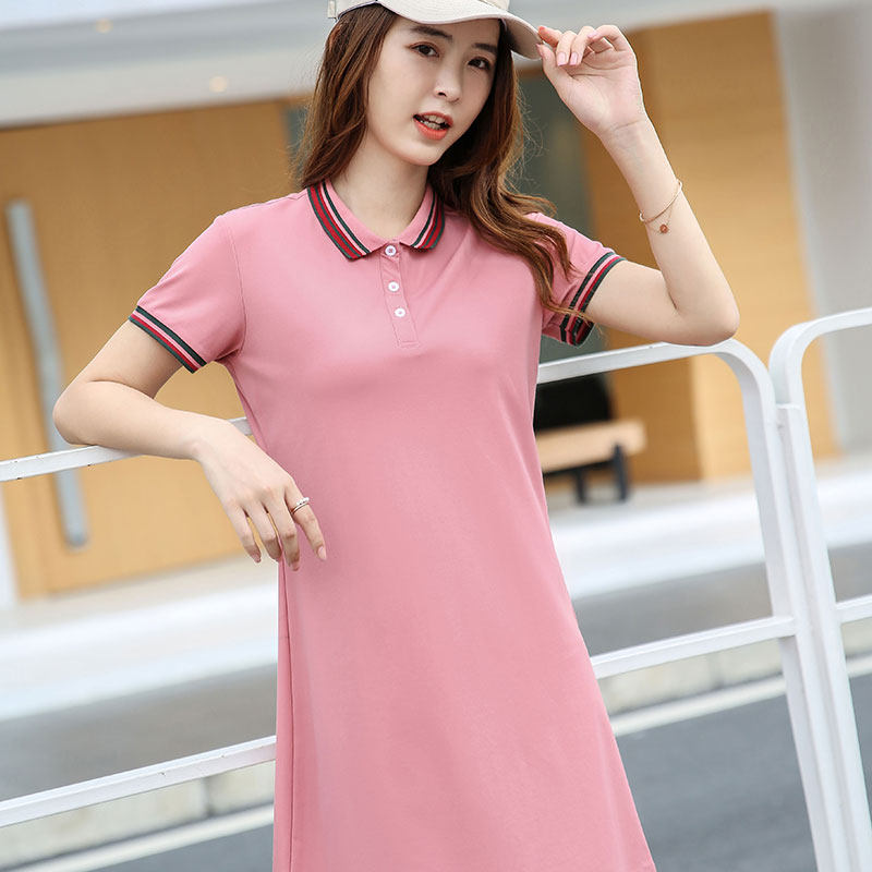 polo裙女夏针织连衣裙中长款收腰显瘦短袖polo衫t恤休闲运动裙a字
