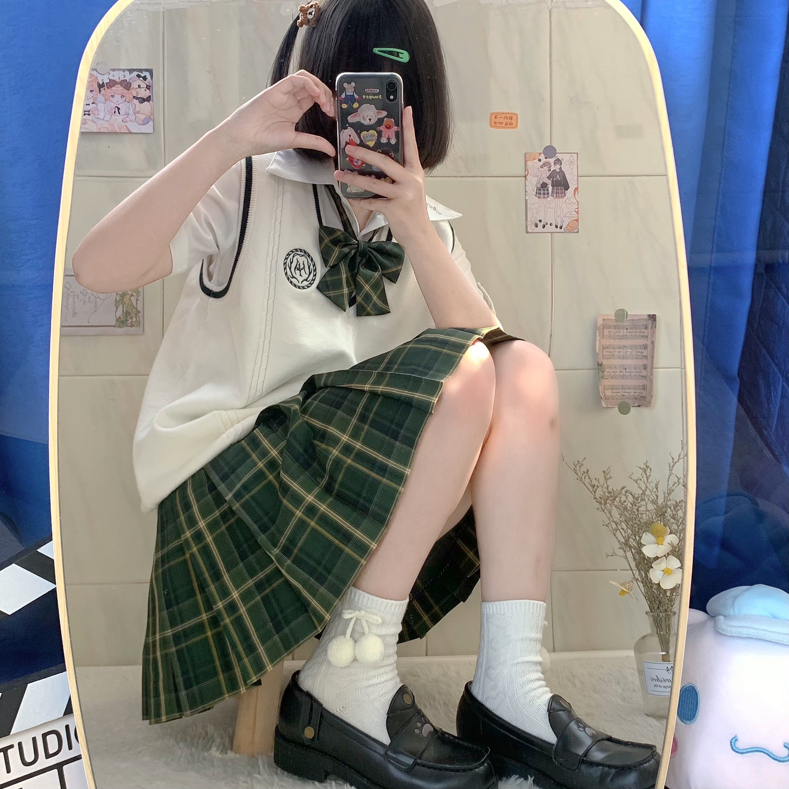 现货掉落森野曦光ohyeah熬夜少女jk制服绿格jk