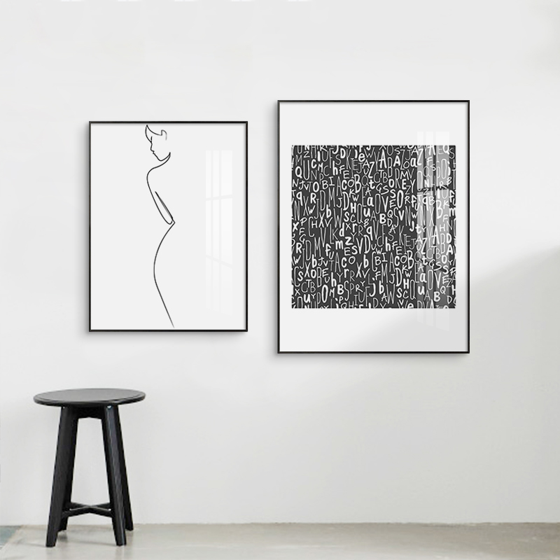 黑白抽象线条艺术海报舞蹈人体北欧装饰画现代现代装饰画