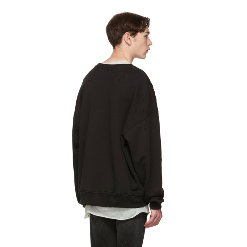 amiri风格chaos基多多拉三头做旧破洞圆领套头卫衣