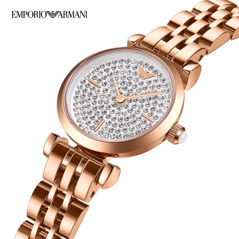 阿玛尼满天星手表女镶钻简约时尚潮小表盘玫瑰金钢带手表ar11266