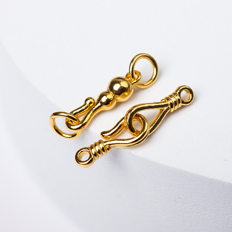 s925纯银镀金金葫芦连接珍珠项链接头手链搭扣扣