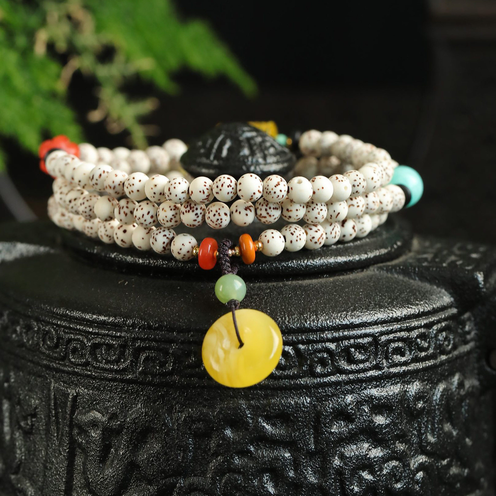 菩提原创星月6mm108佛珠可爱秀气点缀蜜蜡挂坠手链