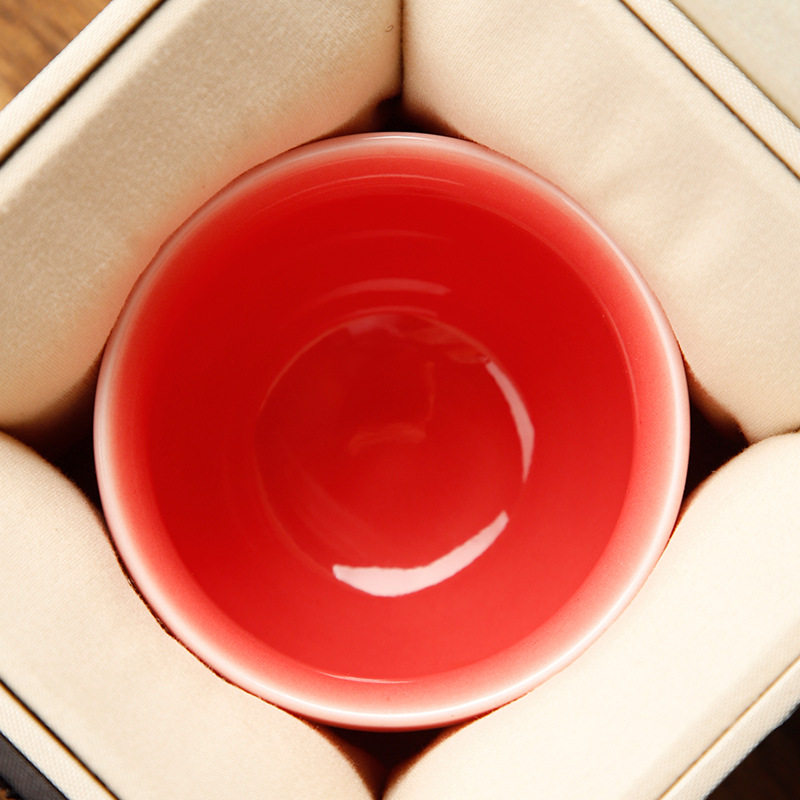 红釉茶碗杯子杯单品茗专用个人建盏铜底陶瓷花茶机