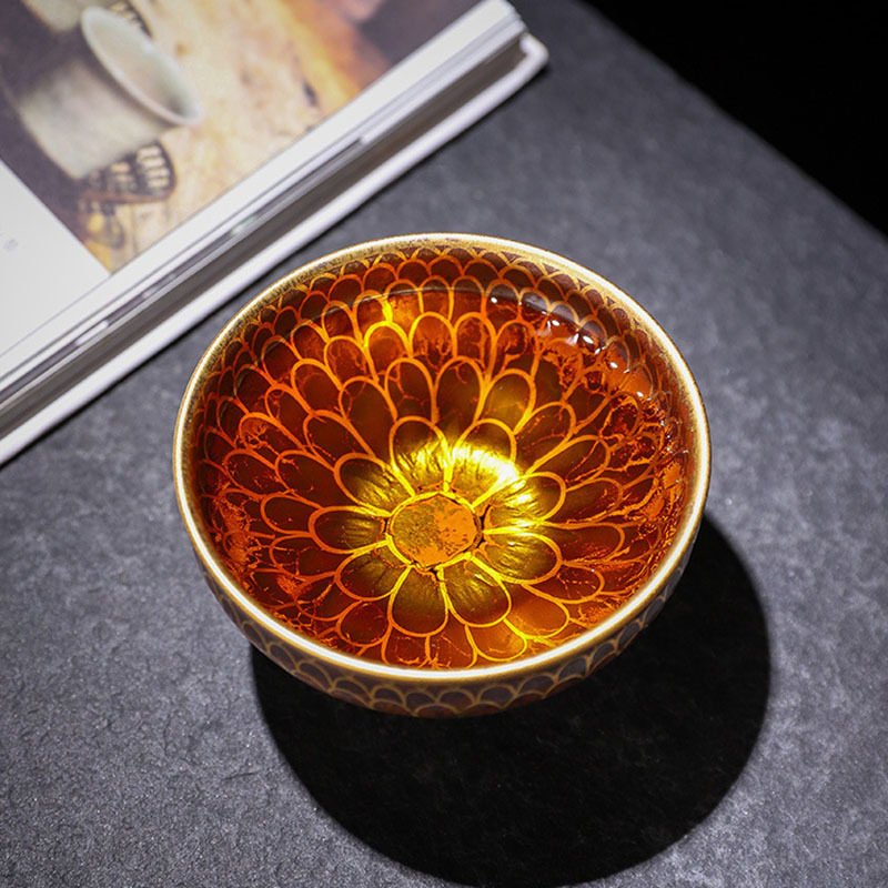 金杯佛莲随手铁胎陶瓷品茗茶盏单品茗描绘茶杯开水器
