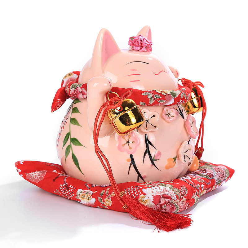 8寸日本正版粉色花季大号招财猫陶瓷存钱摆件其他物联网器材