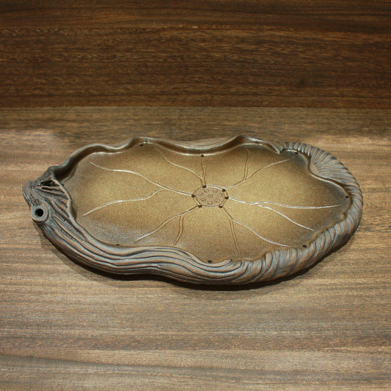 复古做旧粗陶荷叶小茶盘茶海茶台迷你小巧干泡盘存水储水