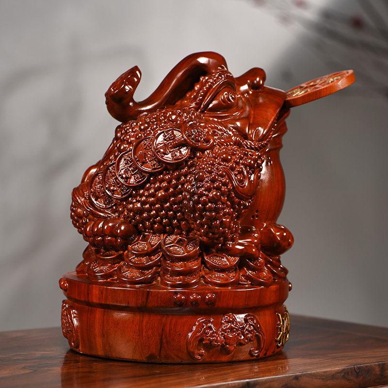 花梨金蟾蜍木质实木蟾蜍金蝉木雕办公室店铺客厅摆件