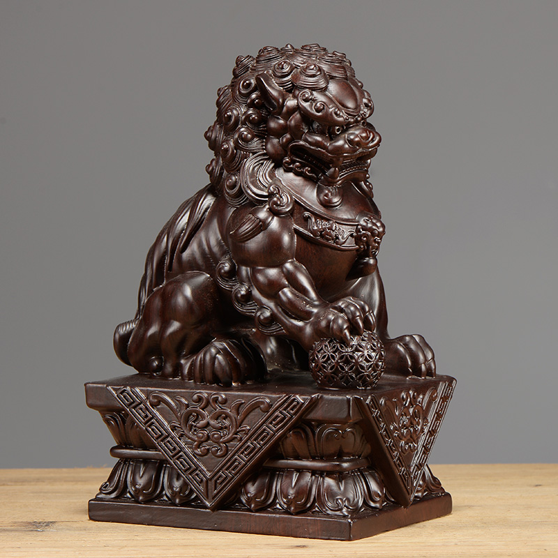 檀木雕刻狮子一对实木木质宫门狮送礼品家居木雕