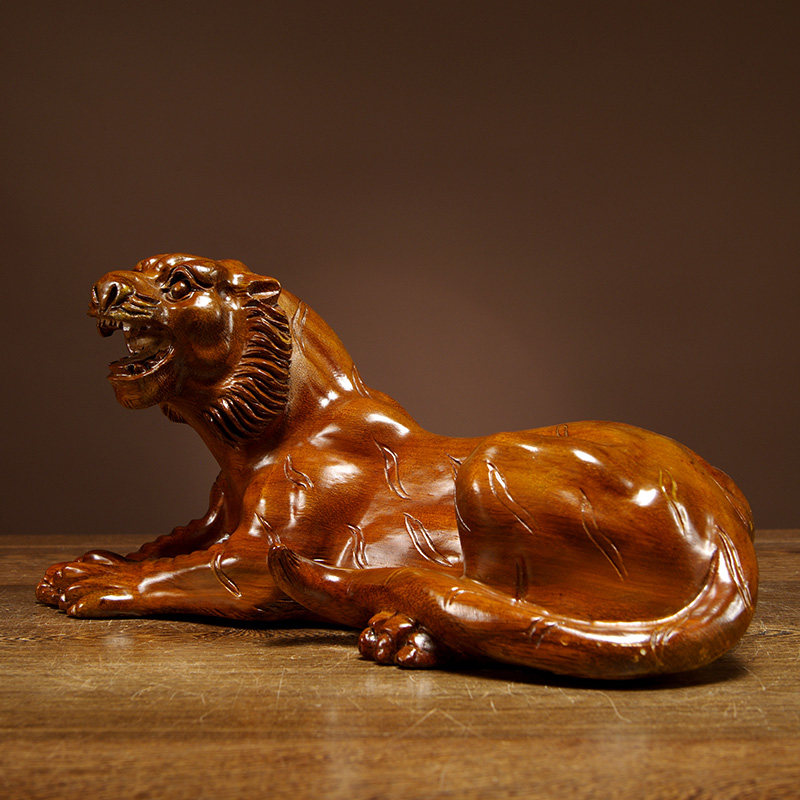 花梨木雕老虎摆件实木木质十二生肖卧虎家居客厅木雕