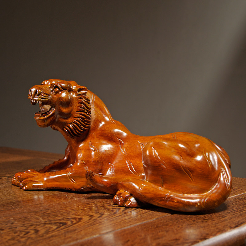 花梨木雕卧虎摆件实木木质十二生肖老虎红木家居摆件