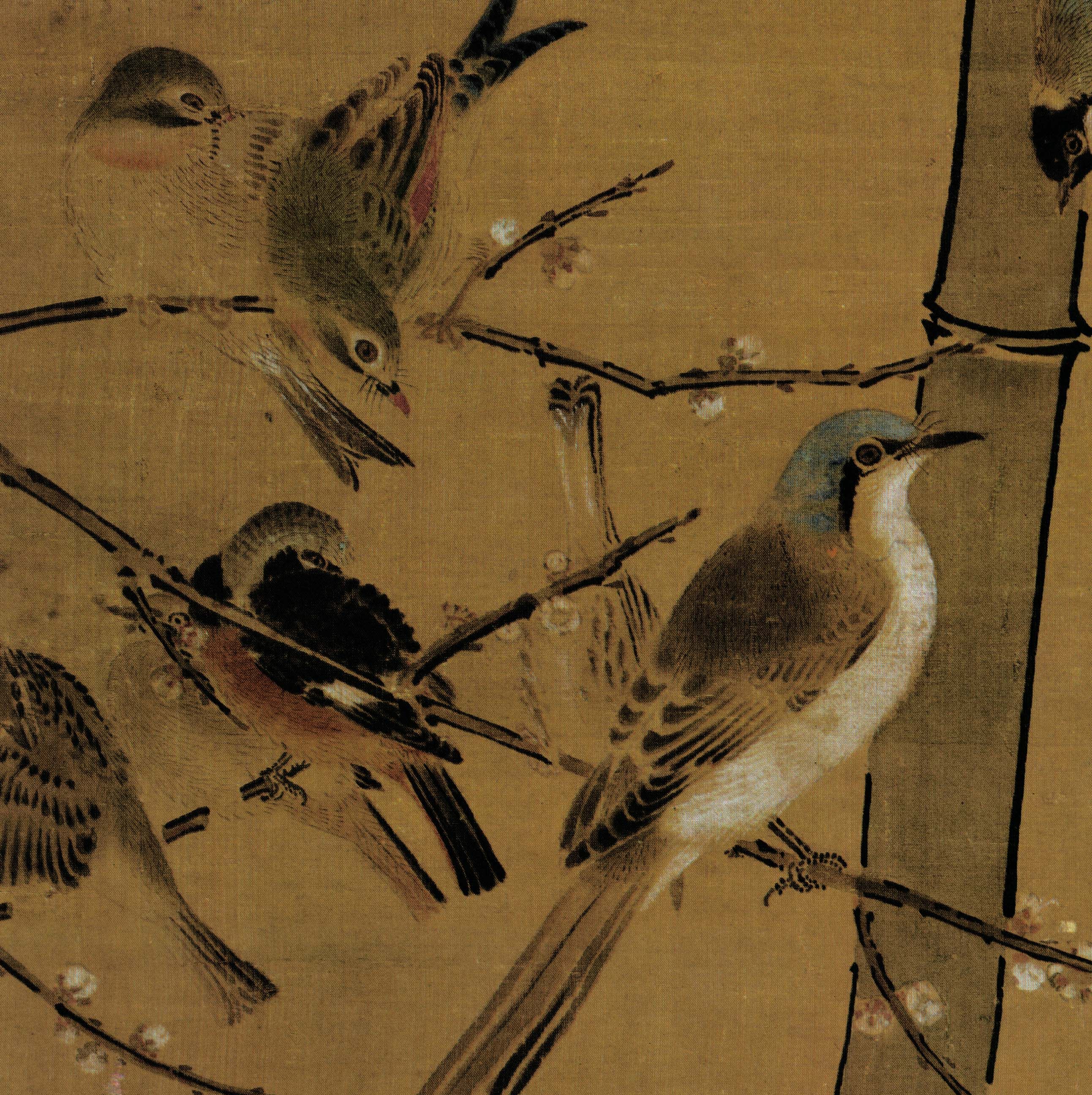 国画百鸟飞禽古代清微高清微花鸟百禽三友边景国画