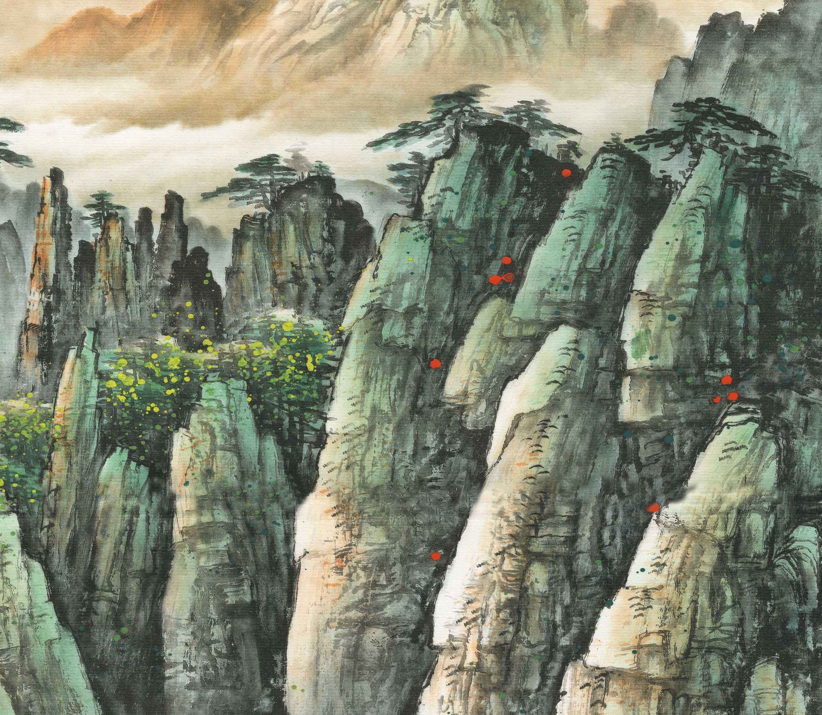 黄山装饰画清微高清微复制国画日出山水画招财靠山国画