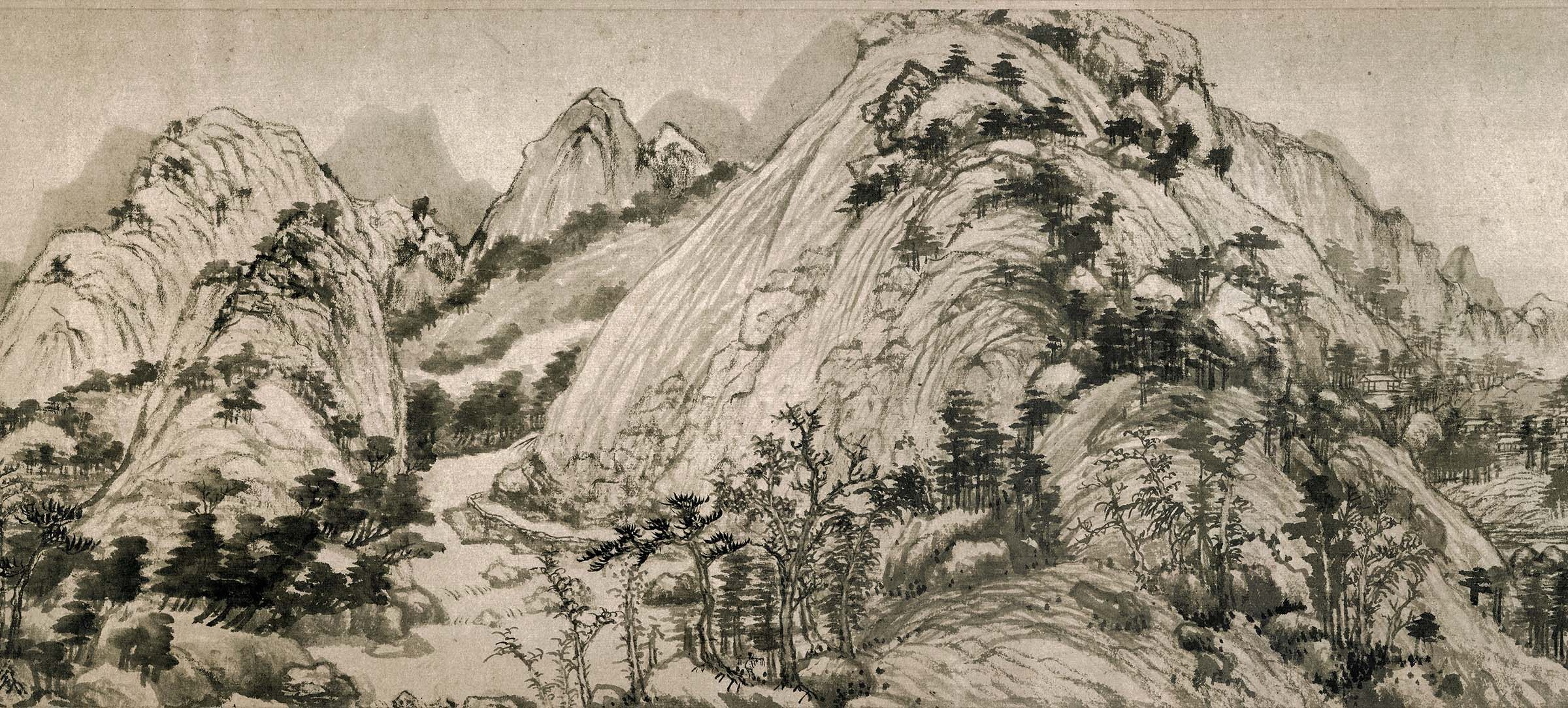 元黄收藏喷画清微高清微临摹公望山水长卷名画国画