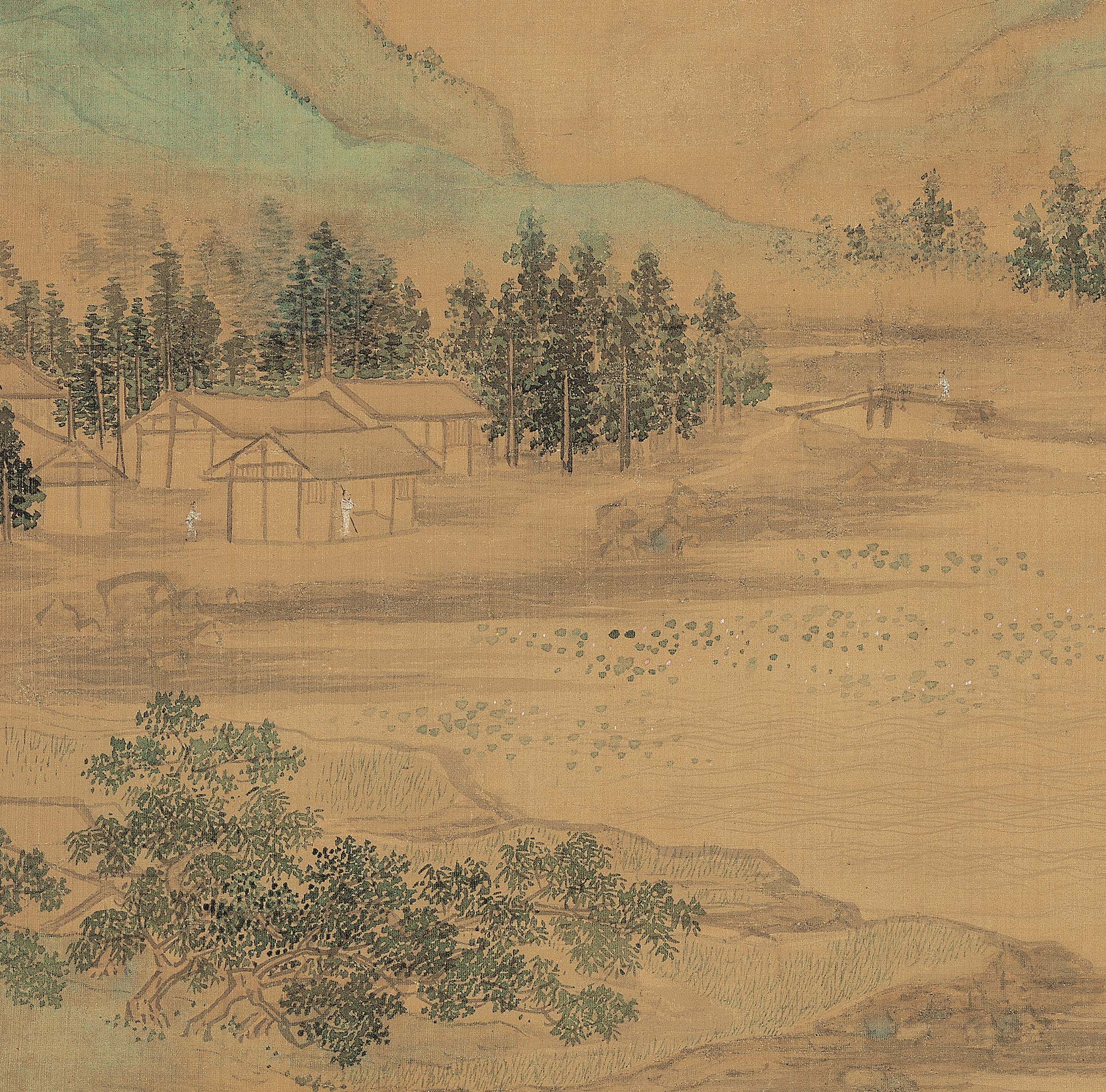 明仇英莲溪鱼隐图玄关国画装饰画挂画山水风景画国画