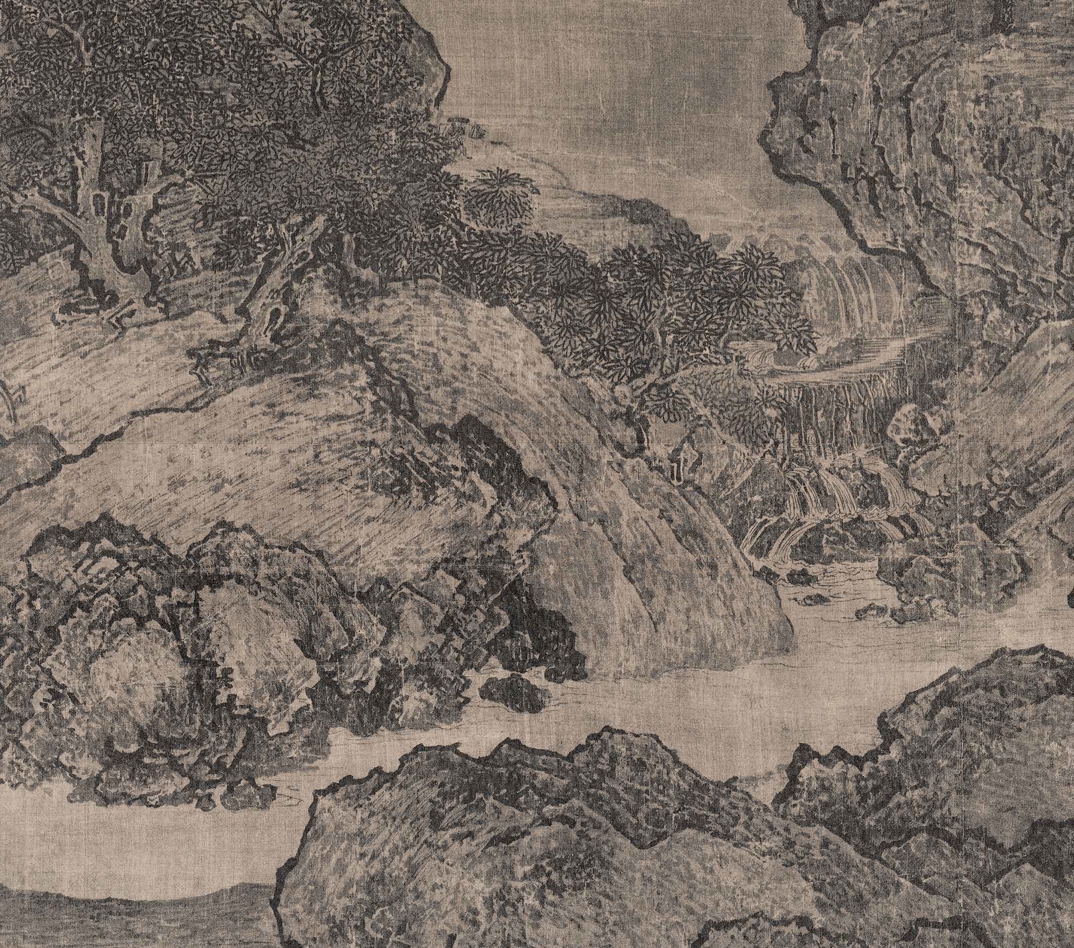 北宋写意清微高清微山水画临摹范宽画绢本高山流水中国国画