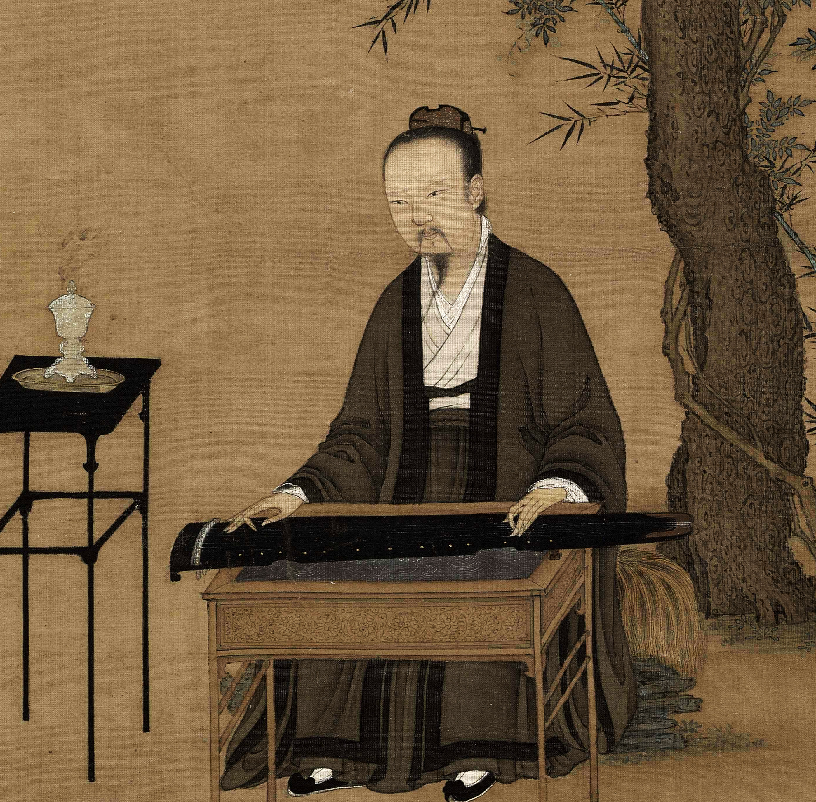 高清微临摹装饰客厅复制清微国画人物琴图赵佶听国画