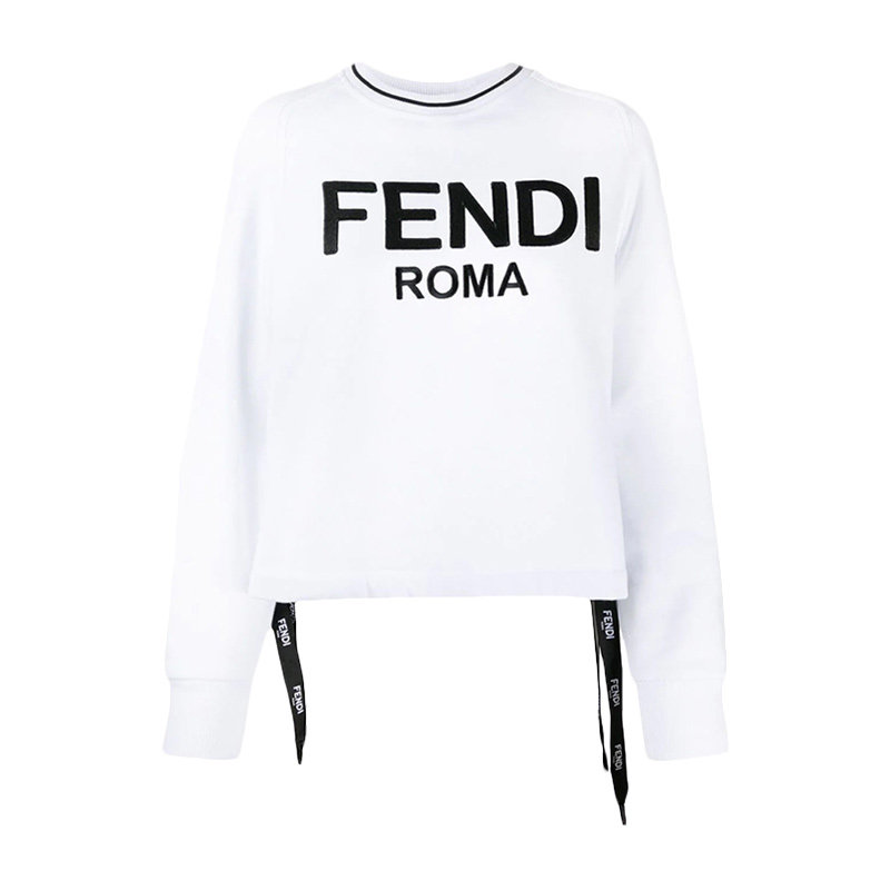 圆领fendi芬迪女士服装白色字母logo标识棉质卫衣