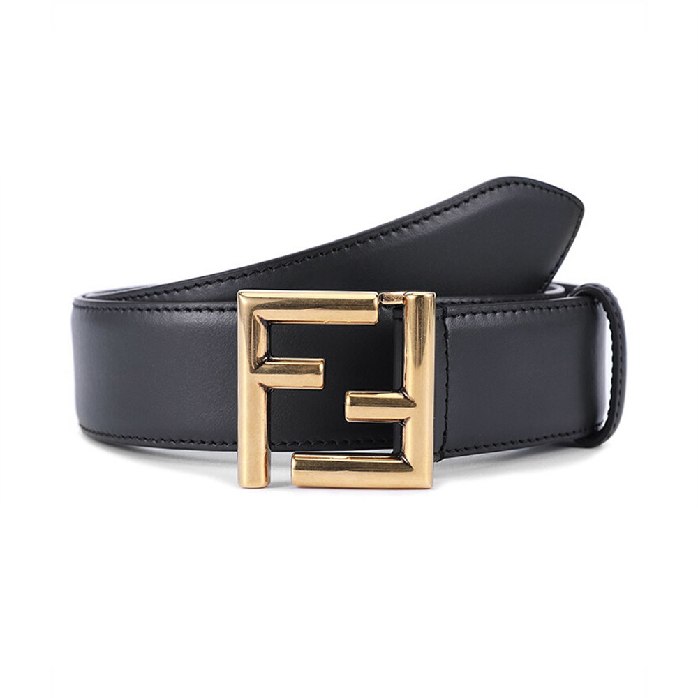 fendi芬迪官方正品新款女士黑色真皮经典老花腰带