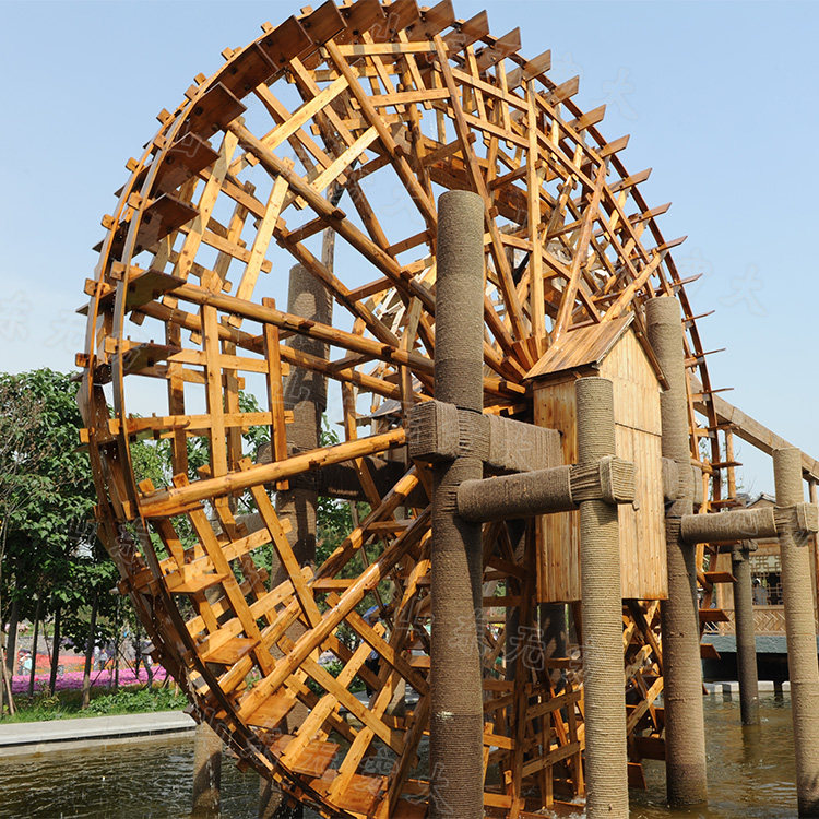 定制黄河黄河水水车摆件户外落地地脚踩筒车复古户外