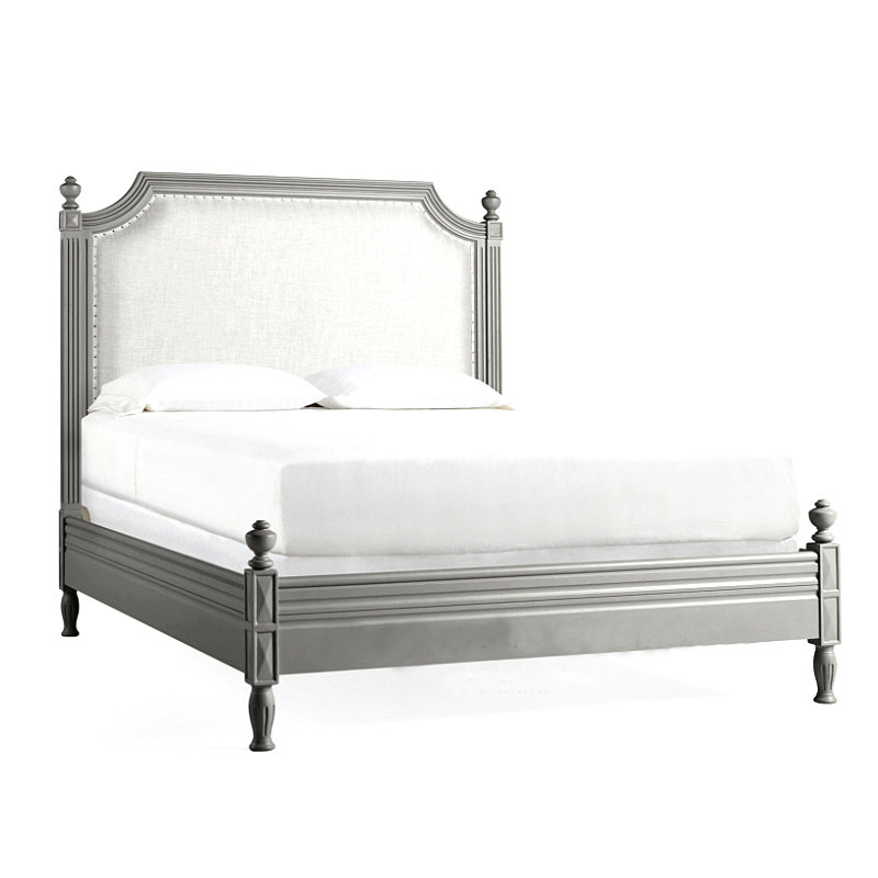 简约美式灰色床头软包实木主卧双人床现代风格实木床