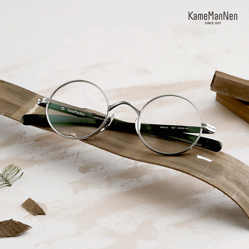 日本本手眼镜框架万年kamemannen1圆框近视纯钛kmn101眼镜架