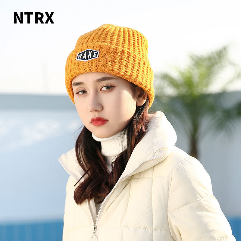 ntrx针织帽女大头黄色嘻哈韩版毛线弹力潮牌帽子