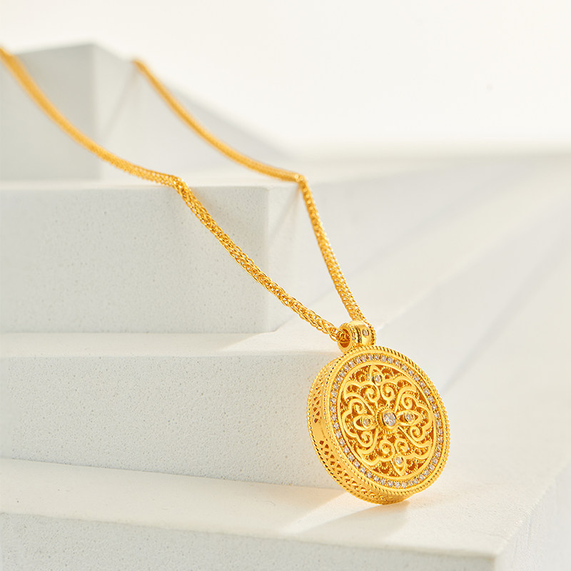 越王古法黄金锦绣宝蕴点钻女士足金项链006364