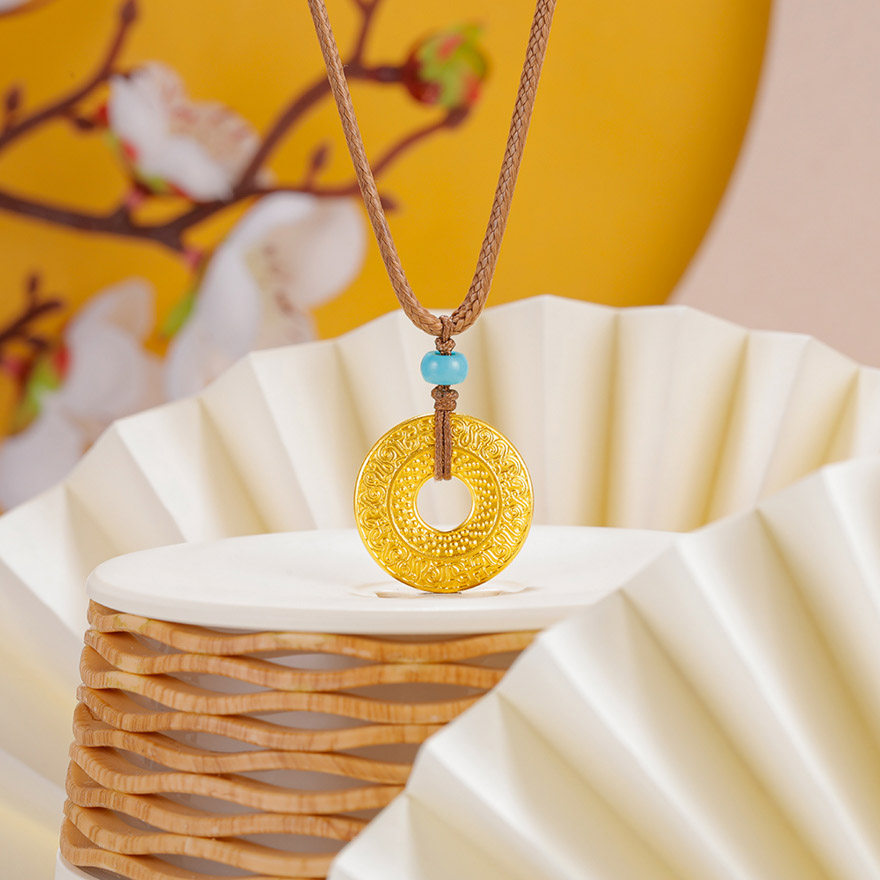 越王吉祥平安扣黄金吊坠古法金手工手工传承足金颈饰