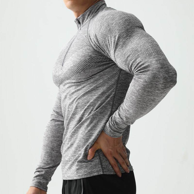 健身衣服长袖t恤男高弹运动紧身衣跑步速干上衣半拉链训练服