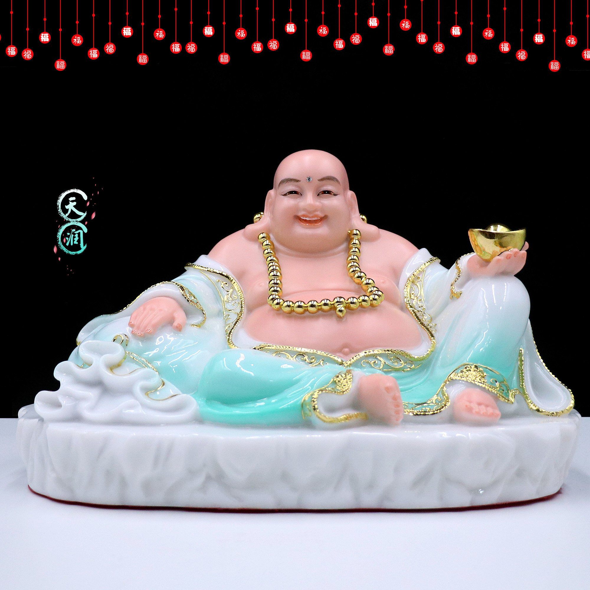 弥勒包邮汉白玉宽体大肚佛像全堂笑佛布袋和尚摆件