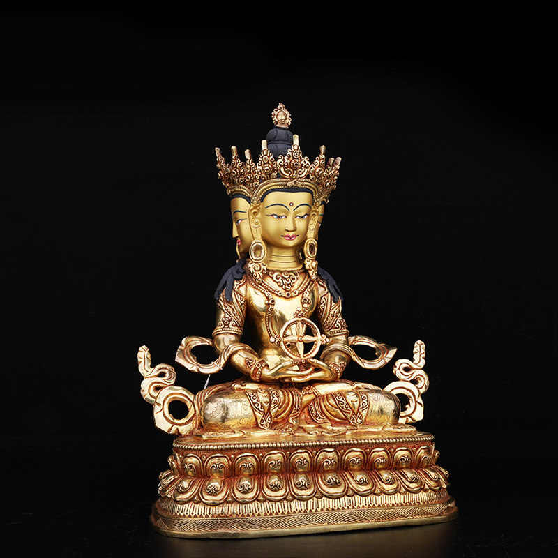 大日如来尼泊尔手工铜鎏10寸佛像藏传密宗佛堂桌面摆件