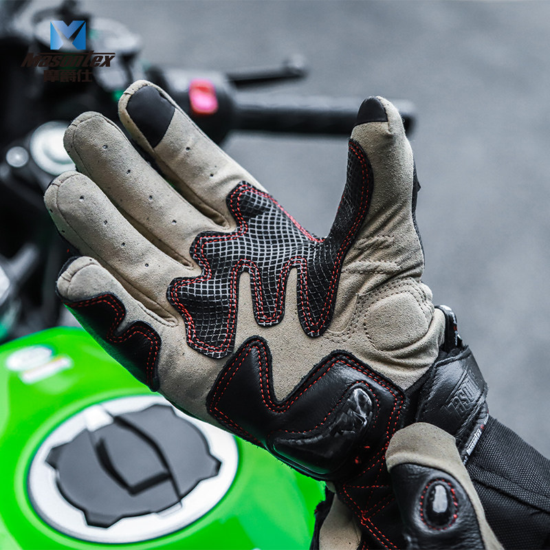 手套masontex赛车赛车手长款防摔防护真皮越野摩托车骑士手套