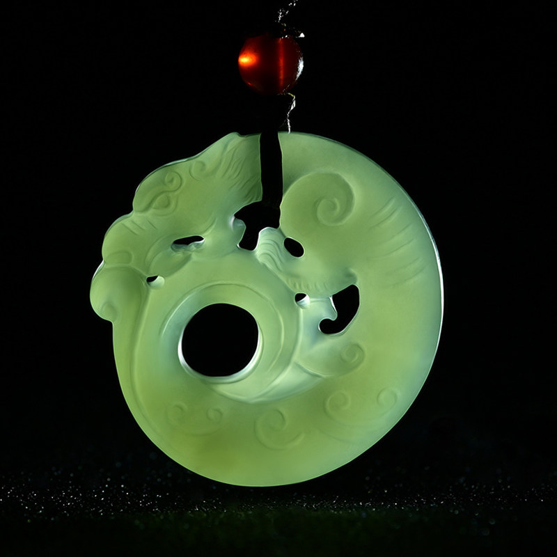 和田双面项链玉石挂件龙挂件镂空仿古玉佩龙牌项坠